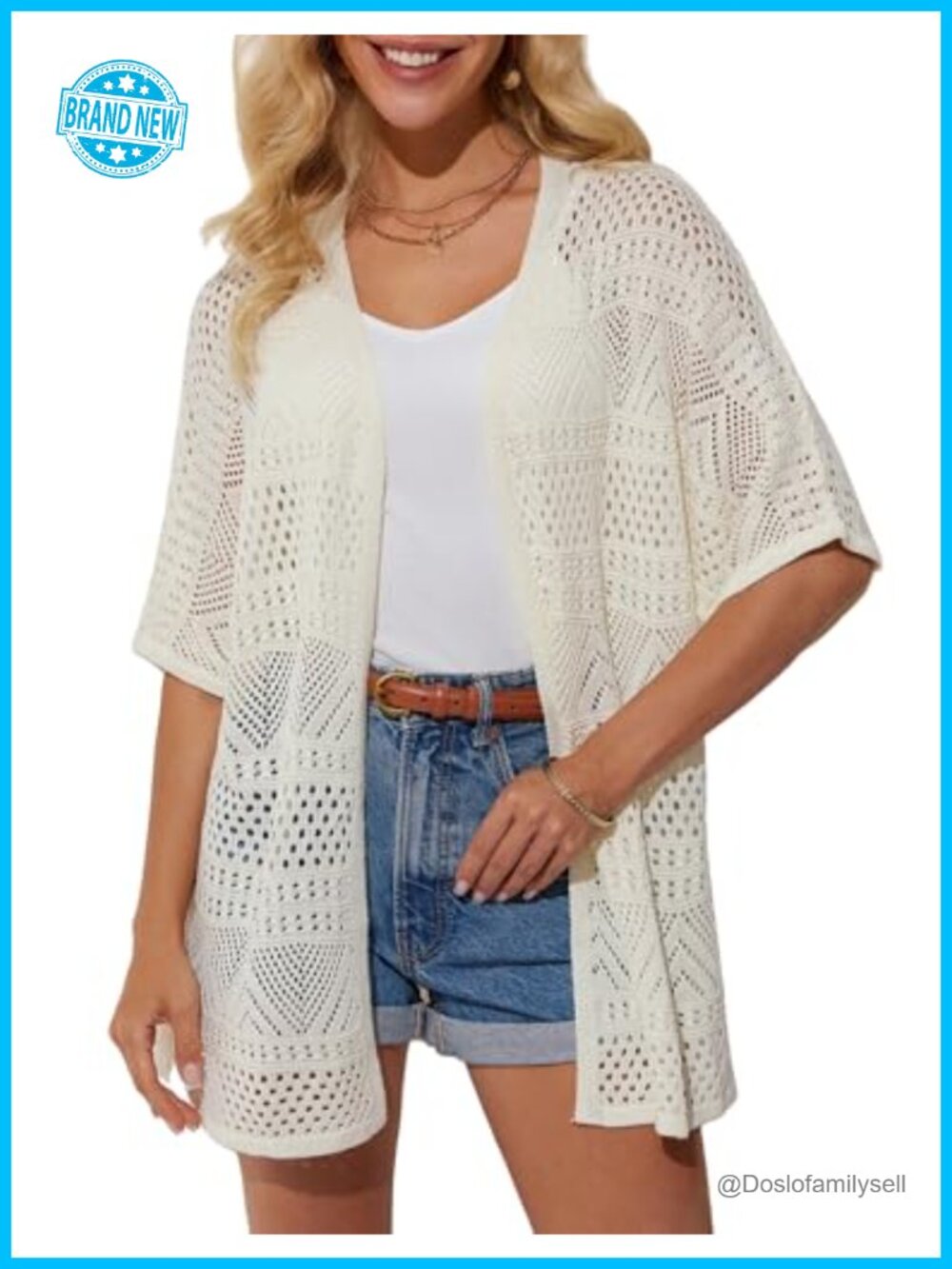 Crochet Knit Kimono Cardigan Lightweight Summer Open Front Sweater